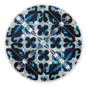 凍ってい-blueティール（緑がかった色）ホワイト冬と真珠インスパイア類 セラミックノブ (正面)