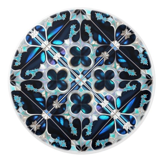 凍ってい-blueティール(緑がかった色)ホワイト冬と真珠インスパイア類 セラミックノブ (正面)