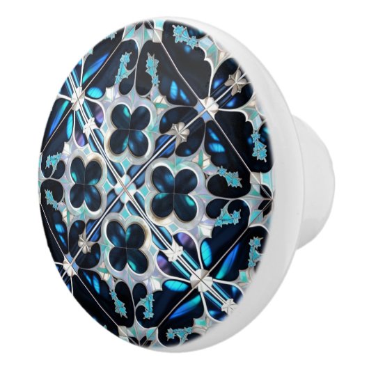 凍ってい-blueティール（緑がかった色）ホワイト冬と真珠インスパイア類 セラミックノブ (右)