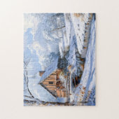 凍てついた小川に佇む、素朴な冬の納屋 ジグソーパズル (縦)