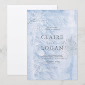 凍てつく冬のシルバー雪の結晶 ウェディング 招待状 (正面/裏面)