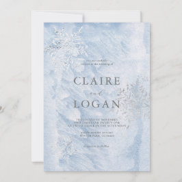 凍てつく冬のシルバー雪の結晶 ウェディング 招待状