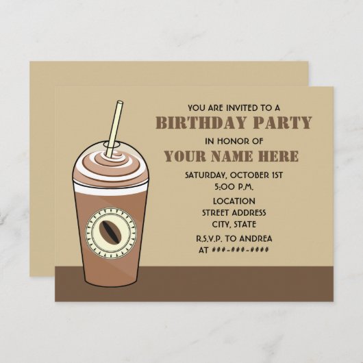 凍らされたコーヒー誕生日のパーティの招待状 招待状 (正面/裏面)