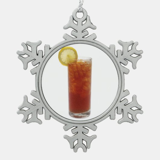 凍らされた茶のガラス スノーフレークピューターオーナメント (正面)