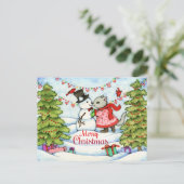 凍結するキス-かわいいクリスマス猫の芸術 シーズンポストカード (スタンド正面)