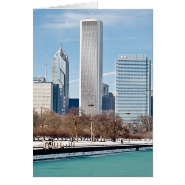 凍結するミシガン湖を渡るシカゴのスカイライン (正面)