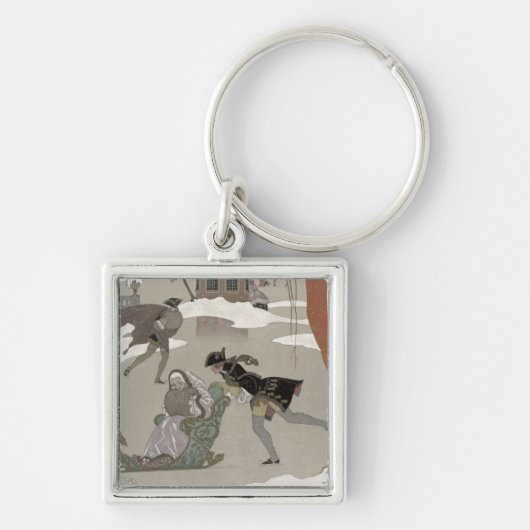 凍結する湖でアイススケートします、イラストレーションのための キーホルダー (正面)