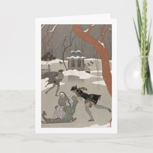 凍結する湖でアイススケートします、イラストレーションのための シーズンカード (正面)