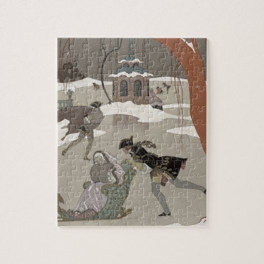 凍結する湖でアイススケートします、イラストレーションのための ジグソーパズル (縦)