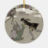 凍結する湖でアイススケートします、イラストレーションのための セラミックオーナメント (正面)