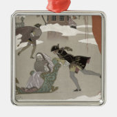 凍結する湖でアイススケートします、イラストレーションのための メタルオーナメント (正面)