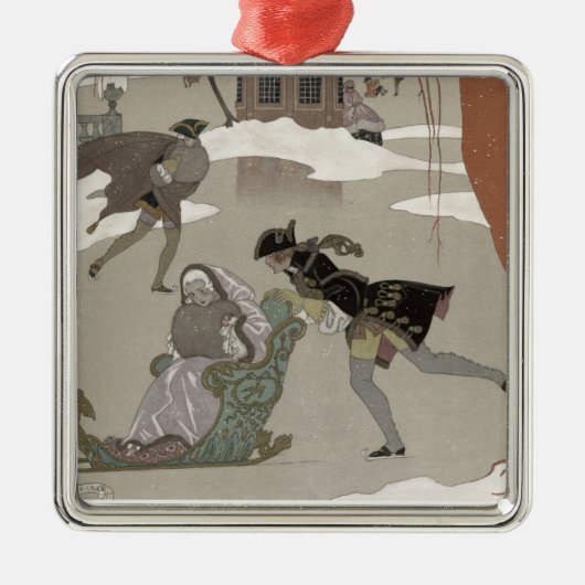 凍結する湖でアイススケートします、イラストレーションのための メタルオーナメント (正面)