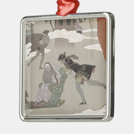 凍結する湖でアイススケートします、イラストレーションのための メタルオーナメント (左)