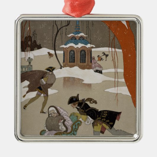 凍結する湖のアイススケート メタルオーナメント (正面)