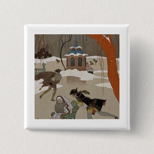 凍結する湖のアイススケート 缶バッジ (正面)