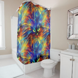 凝集抽象芸術絶妙な猫のスプラッシュシームレス シャワーカーテン