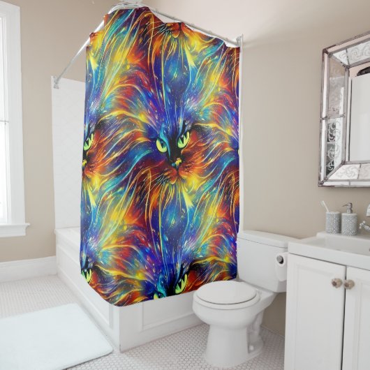凝集抽象芸術絶妙な猫のスプラッシュシームレス シャワーカーテン (インサイチュ)