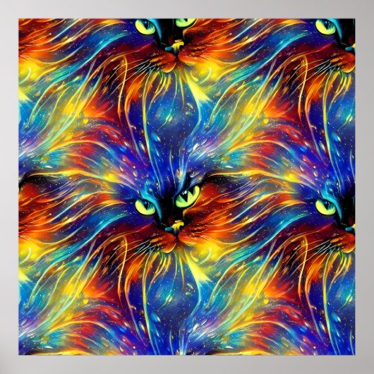 凝集抽象芸術絶妙な猫のスプラッシュシームレス ポスター (正面)