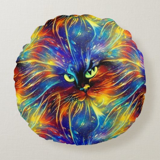 凝集抽象芸術絶妙な猫のスプラッシュシームレス ラウンドクッション (正面)