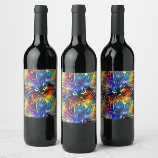 凝集抽象芸術絶妙な猫のスプラッシュシームレス ワインラベル (ボトル)