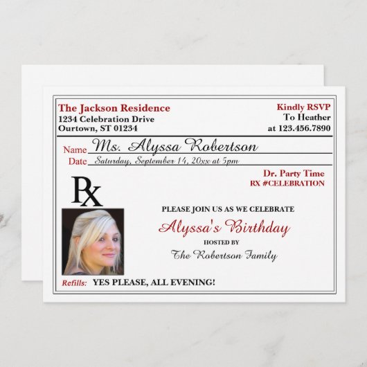 処方おもしろいパーティの招待状 招待状 (正面/裏面)