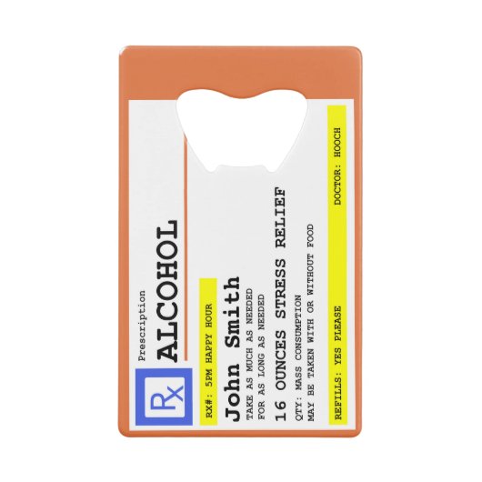 処方パーソナライズされた酒ユーモアのある クレジットカード栓抜き (正面)
