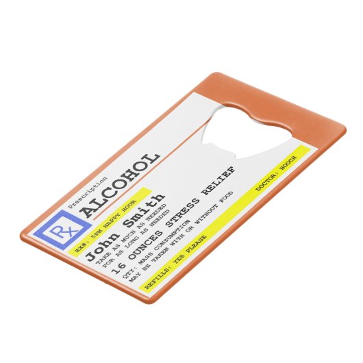 処方パーソナライズされた酒ユーモアのある クレジットカード栓抜き (正面アングル)