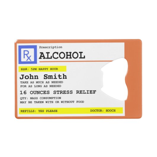 処方パーソナライズされた酒ユーモアのある クレジットカード栓抜き (正面(横))