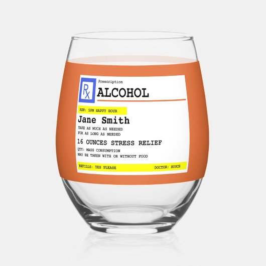 処方パーソナライズされた酒ユーモアのある ステムなしワイングラス (正面)