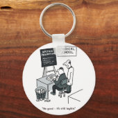 処方箋の練習をする医師。漫画おもしろい キーホルダー (正面)