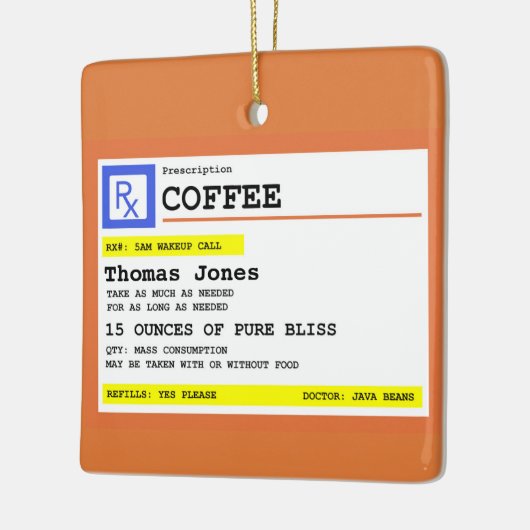 処方箋コーヒースクエアパーソナライズされた セラミックオーナメント (左)