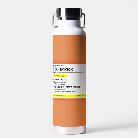 処方箋コーヒーラベルパーソナライズされた ウォーターボトル (正面)
