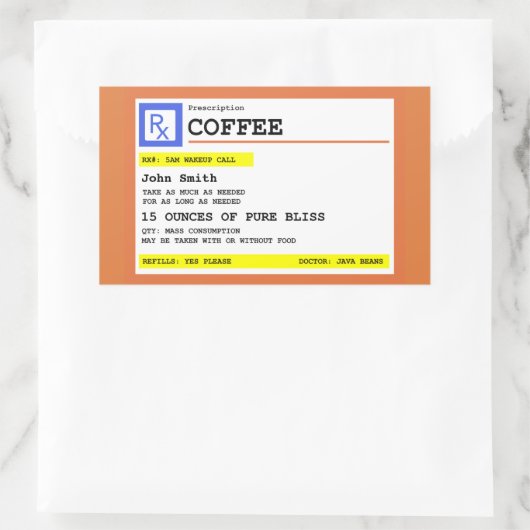 処方箋コーヒー長方形パーソナライズされた長方形 長方形シール (バッグ)