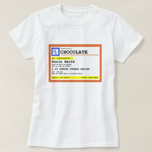 処方箋チョコパーソナライズされたレート Tシャツ (デザイン正面)