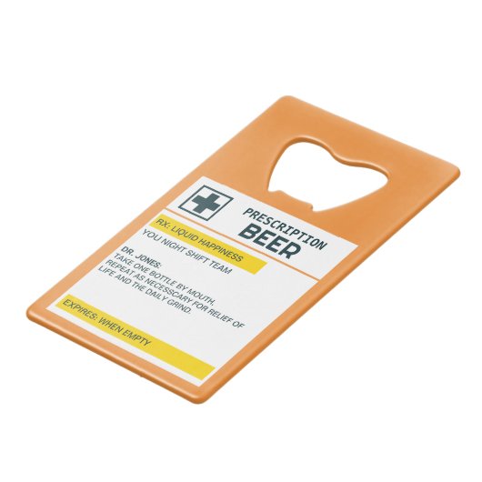 処方箋パーソナライズされた用ビールの名称 クレジットカード栓抜き (正面アングル)