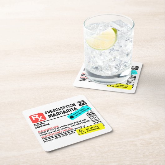 処方箋マルガリタおもしろい警告ラベル スクエアペーパーコースター (インサイチュ)