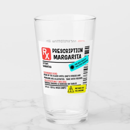 処方箋マルガリタおもしろい警告ラベル タンブラーグラス (正面)
