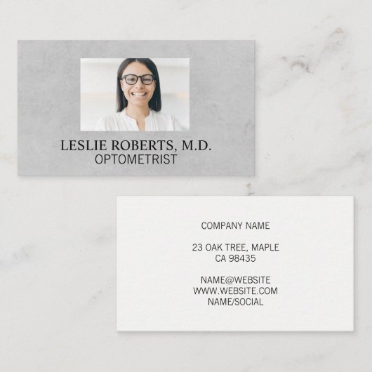 処方箋メガネをかけている女性 | 検眼医 名刺 (正面/裏面)