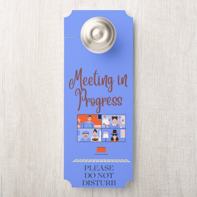 処理中の青いバーチャルミーティングが邪魔にならない ドアノブサイン (ノブ)