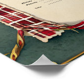 処理証明書タータンチェックバラ赤い緑 ポスター (角)