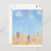 凧あげ パステル画 ポストカード (正面/裏面)