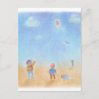 凧あげ パステル画 ポストカード