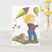 凧のグリーティングカー空白のドを飛ばす カード (黄色い花)