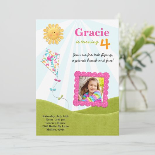 凧のピクニック誕生日のパーティの招待状 招待状 (スタンド正面)