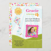 凧のピクニック誕生日パーティー招待状 招待状 (正面/裏面)