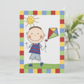 凧の誕生日の招待の棒の姿の男の子 招待状 (スタンド正面)