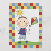 凧の誕生日の招待の棒の姿の男の子 招待状 (正面/裏面)