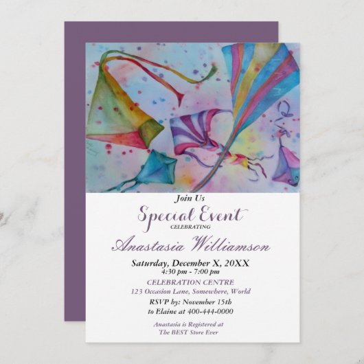 凧を飛ばそうパーティーイベント招待 招待状 (正面/裏面)