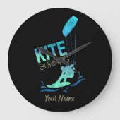 凧サーフィン用キートボード付きヴィンテージ凧おたく ラージ壁時計 (正面)