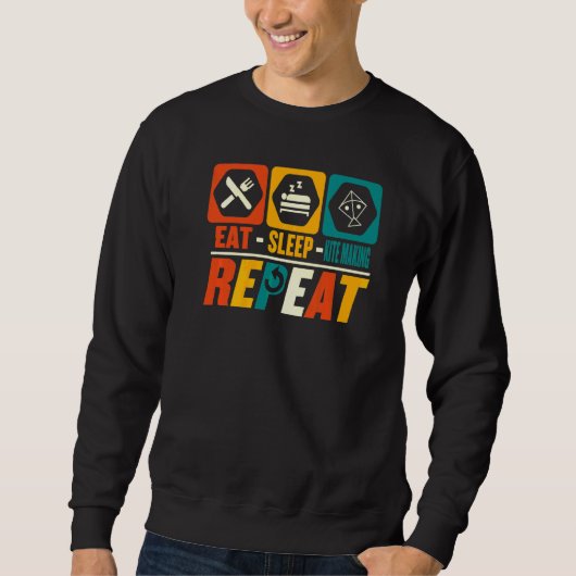 凧作り好きのための Eat Sleep Kite Making Repeat スウェットシャツ (正面)